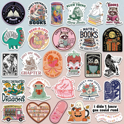 300 PCS Book Stickers for Kindle, Bookish Sticker Pack Reading Glitter Waterproof Vinyl Decals for Laptop, Ebook Readers, Water Bottles, Phone, Journal, Scrapbook, No Repeats (Holographic)