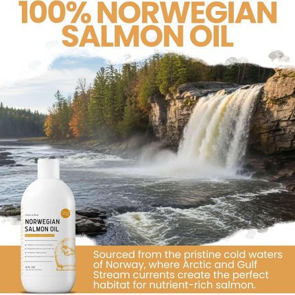 Salmon Oil for Dogs - Premium Fish Oil for Skin and Coat Health - Omega 3 Supplement - Supports Itchy Skin - 8 oz Liquid - Norwegian Dog Salmon Oil - Essential Dog Supplement