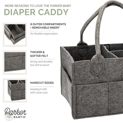 Parker Baby Co. Diaper Caddy - Nursery Storage Bin and Car Organizer for Diapers and Baby Wipes - Charcoal, Large