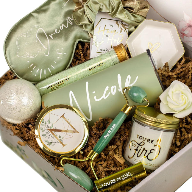 Personalized Bridesmaid Proposal Gift with Sage Luxe Bath Spa Set