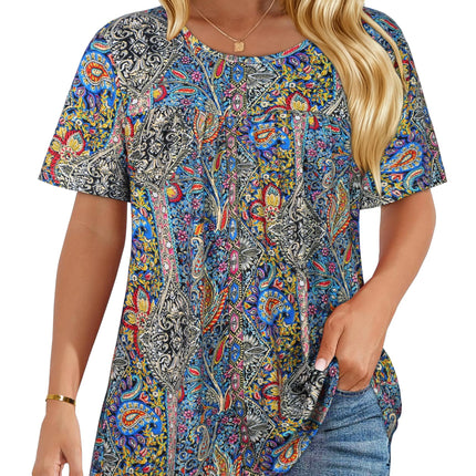 Womens T Shirts Short Sleeve Tops Casual Summer Flowy Scooped Neck Blouses