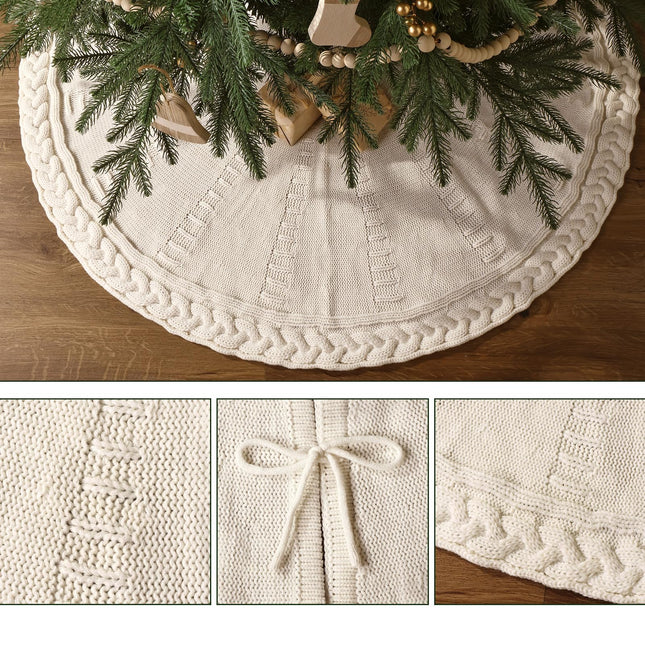 Knit Christmas Tree Skirts, Neutral Tree Skirt, Cozy Christmas Decorations