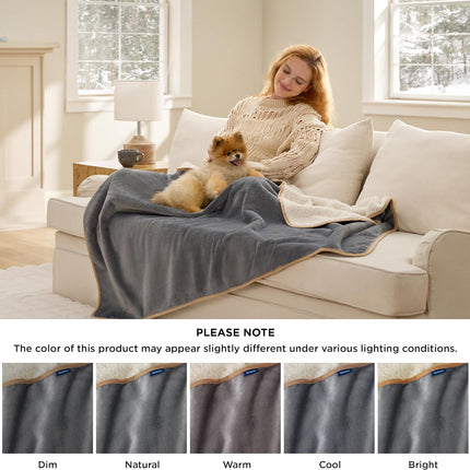 Bedsure Waterproof Dog Blankets for Small Dogs - Small Cat Blanket Washable for Couch Protection, Sherpa Fleece Puppy Blanket, Soft Plush Reversible Throw Furniture Protector, 25"X35", Grey