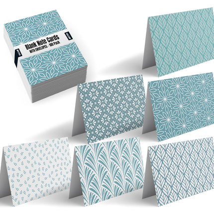 100-Pack All Occasion Greeting Cards, Assorted Blank Note Cards, 4 x 6 inch, 6 Blue Hue Floral Designs, Blank Inside, with Envelopes, 100 Pack