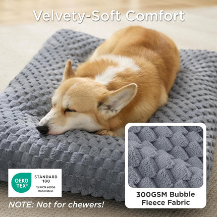Bedsure Washable Dog Bed for Crate Large Sized Dog, Soft Fluffy Bubble Fleece Pet Bed Mat for Deep Sleep, Non-Slip and Machine Washable Kennel Sleeping Pad for Crate/Floor/Car, 35"x23"x3.5", Grey