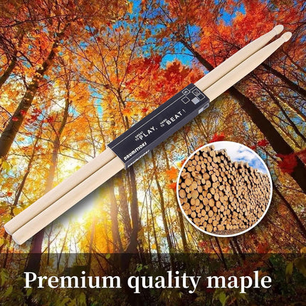 12 Pairs Drum sticks 5A Classic Maple Wood Drumsticks Wood Tip Drumstick for Adults Kids and Beginners