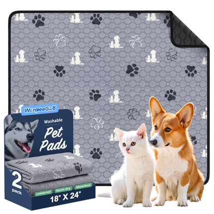 Washable Pee Pads for Dogs, Waterproof, 18 x 24 in, 4 Pack, Gray