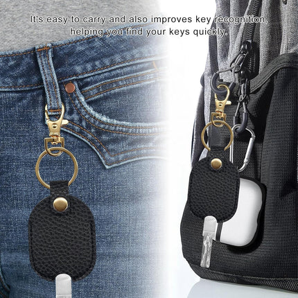 Leather Car Key Cover, Stylish Broken Car Keys Sleeve Protector, Vintage Auto Key Loop Replacement for Men Women (Black)