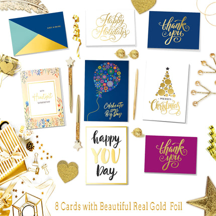 100 All Occasion Cards Assortment Box with Color Envelopes，All Occasion Cards Set with Greeting Inside, Large 5 x 7 inch Cards with Stickers and Dividers