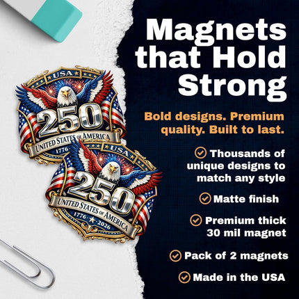 2 Pack 250 Year Anniversary USA Magnet - for Truck Car SUV Refrigerator Locker Toolbox Gift - Semiquincentennial - USAMAG0010