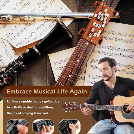 Brown Guitar Chord Presser, Guitar Chords Trainer for Beginners and Arthritis Player, From Pain to Play - The Arthritis-Friendly Chord Tool, No More Sore Fingers - Chord Helper for Beginners
