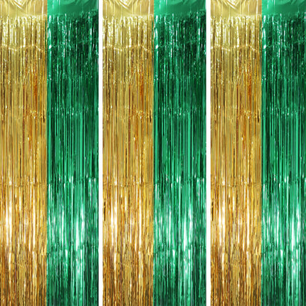 Gold Foil Fringe Backdrop Curtains, 3.3x8.2ft, 3 Pack