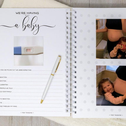 Personalized Pregnancy Journal - Hardcover Pregnancy Memory Book Customized with Baby’s Name, Nickname or Phrase - Prompted Journal for New Moms (Gray Hearts)
