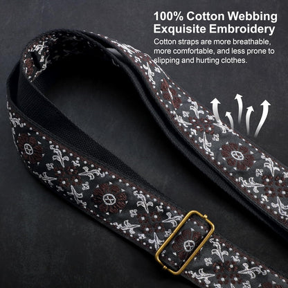 Guitar Strap,Jacquard Embroidery Cotton Guitar Straps with Crazy Horse Leather Ends for Bass, Electric & - photo 4