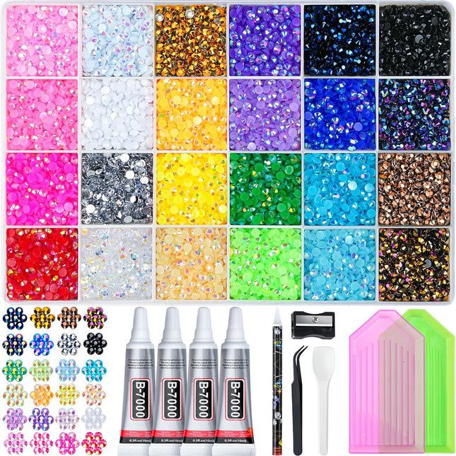35000-Piece Multicolor Resin Jelly Rhinestones Kit with Glue and Tools
