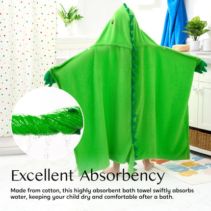 Dinosaur Hooded Towel for Kids Soft 100% Cotton Bath Beach Towel 30" x 50" for Kids 3-8 Years Toddler Pool Poncho with Hood Absorbent Swim Wrap for Boys Girls