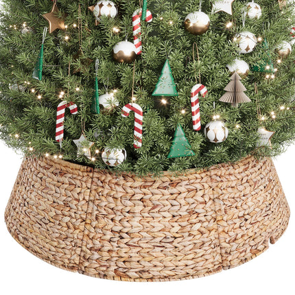 28 Inch Woven Rattan Christmas Tree Collar, 5-Piece Xmas Tree Skirt