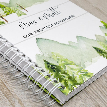 Personalized Twin Baby Memory Book - Hardcover First Year Album Customized with Babies’ Names - Prompted Baby Journal (In The Woods)