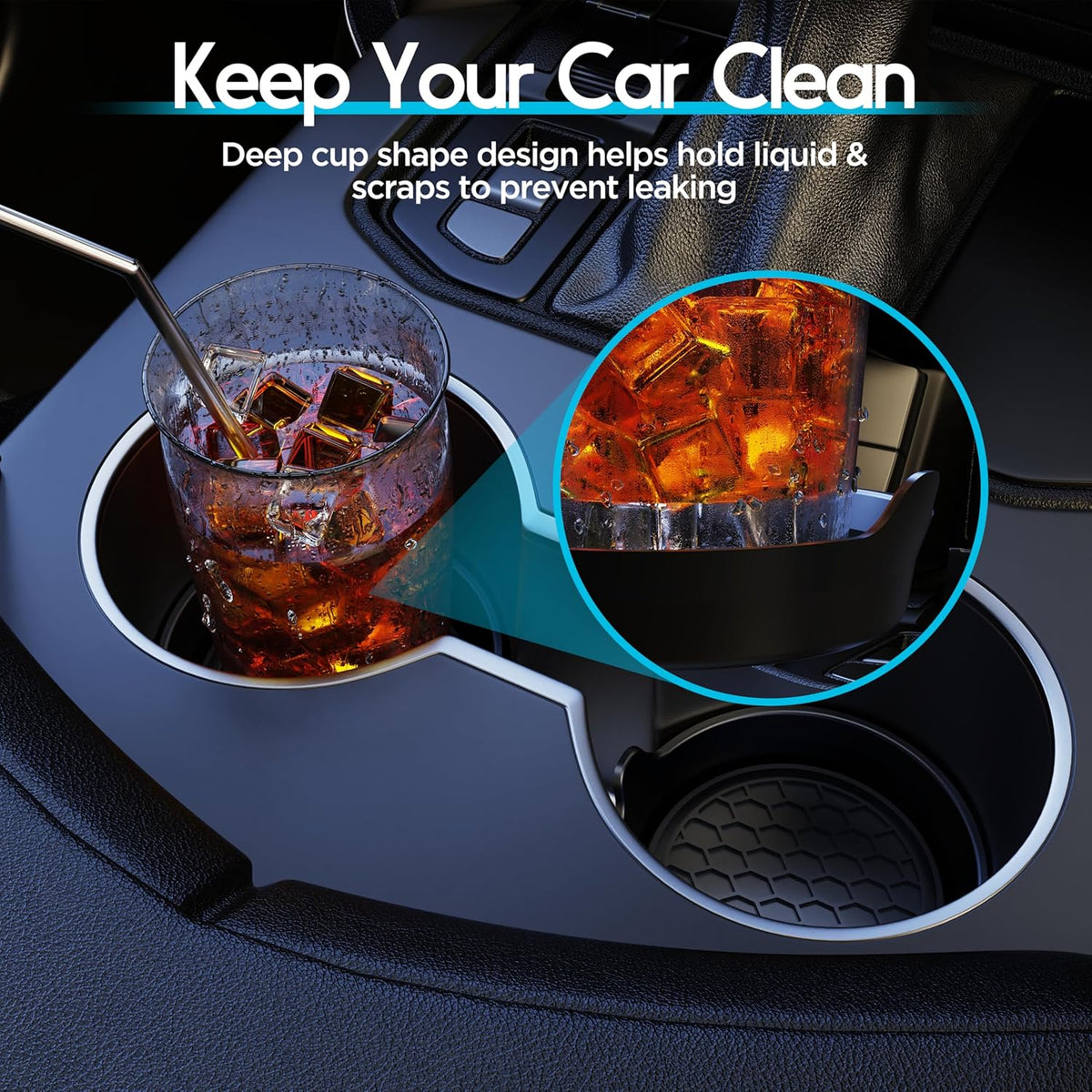 Universal Waterproof Non-Slip Car Cup Coasters, 2 Pack Black - photo 4