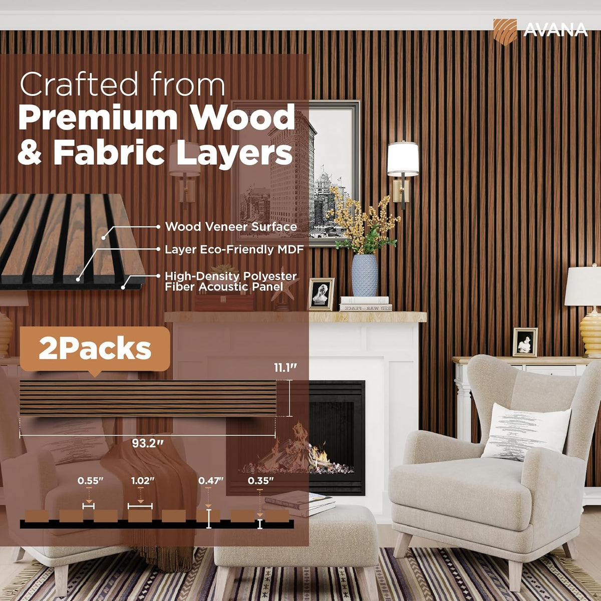Acoustic Wood Wall Panels – 93.2x11.25 Inch Panels - photo 4