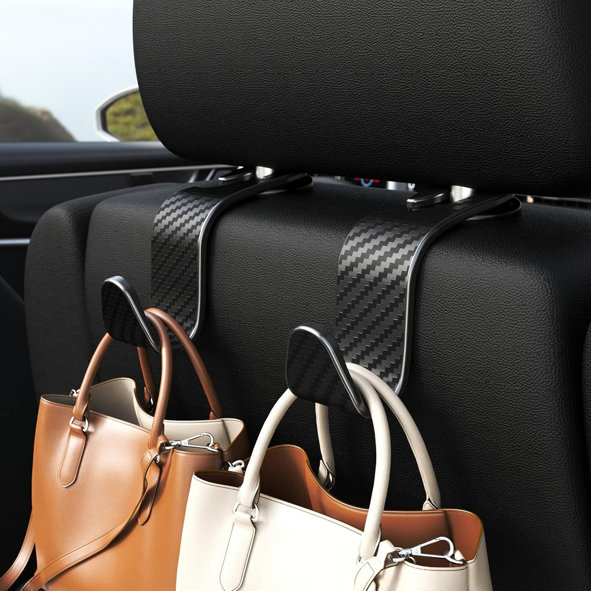 4-Pack Black Checkered Car Headrest Hooks - photo 2
