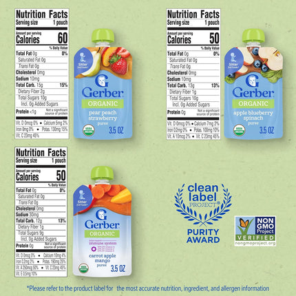 Gerber Organic Baby Food Pouches, 2nd Foods for Sitter, Fruit & Veggie Variety Pack, 3.5 Ounce (Set of 18)