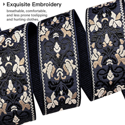 Jacquard Embroidered Guitar Strap, Genuine Cowhide Leather Ends, Adjustable for Bass Electric Acoustic
