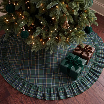 Falda de árbol de Navidad de tartán rojo con borde de volantes y lazo, 36 Inch
