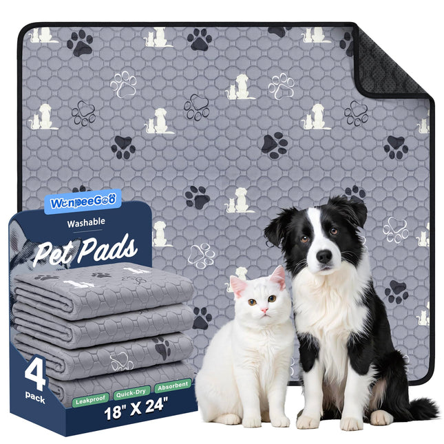 Washable Pee Pads for Dogs, Waterproof, 18 x 24 in, 4 Pack, Gray