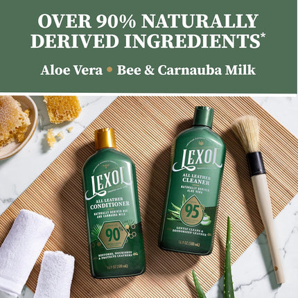 Lexol Advanced Naturals Leather Care Kit with All Leather Cleaner, Conditioner, 2 Cotton Cloths and Natural Bristle Brush, Great for Car Interiors, Furniture, Bags, Boots, Baseball Gloves, 5 Piece Kit