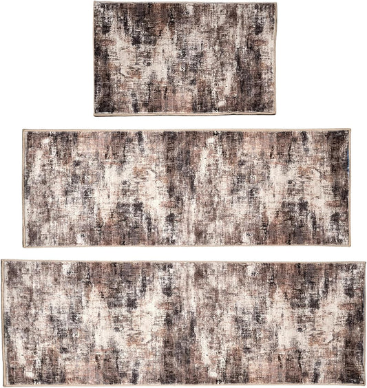 Kitchen Rug Set 3Pcs, Boho Rug Sets Non Slip Washable for Floor Thick Farmhouse Kitchen Decor Runner Rugs for Kitchen
