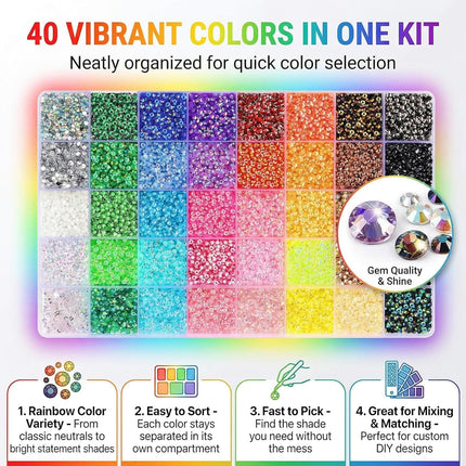 32000 PCS Rhinestones for Bedazzling, Multicolor 3mm Flatback Gems, Suitable for Nail Art, Craft Making, and Handicrafts, Includes 3 X 10ml Glue Tubes