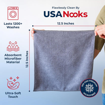 Microfiber Cleaning Cloth Grey - 12 Pcs (12.5"x12.5") - High Performance - 1200 Washes, Ultra Absorbent - photo 2