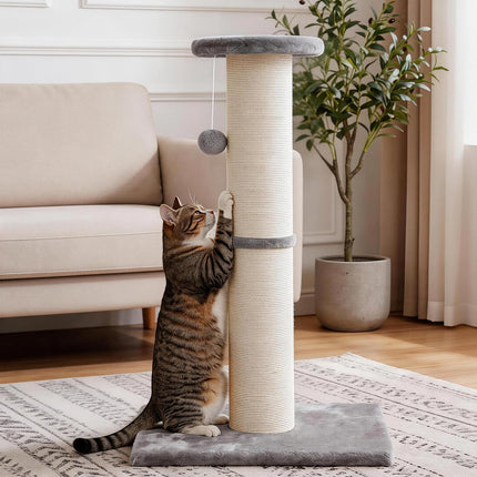 PAWSCRAT Cat Scratching Post 32" Tall, Large Diameter Natural Sisal Cat Scratch Post with Dangling Ball for Indoor Cats, Scratch-Resistant Durable and Protect Your Furniture, LightGrey