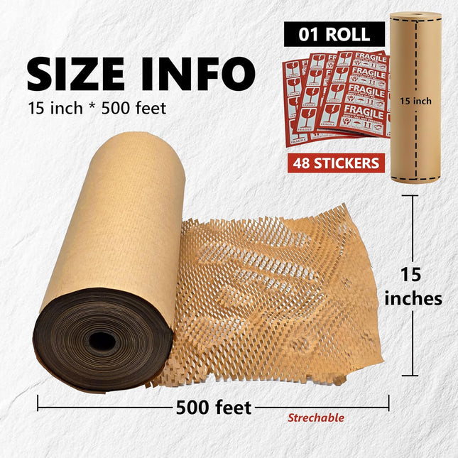 15"x500' Honeycomb Paper, Honeycomb Packing Paper for Moving Packing Materials