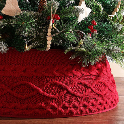 Knitted Christmas Tree Collar: Cream Crossed Diamond Edge Chunky Cable Knit Christmas Tree Collars for Artificial Trees, Farmhouse Rustic Tree Ring Tree Skirt for Christmas Home Décor