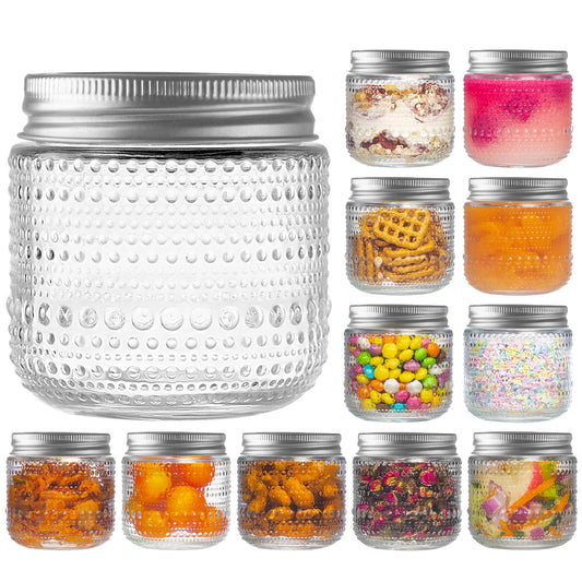 Mason Jars 8 Oz with Lids 12 Packs, Vintage Half Pint Small Glass Canning Jars with Silver Metal Lids for Storing, Pickling, Honey, Jam