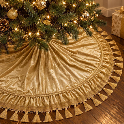 55 Inch Burgundy Christmas Tree Skirt Velvet, Round