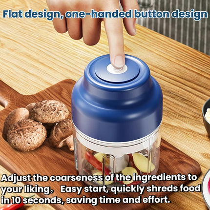 2026 Upgrade Electric Garlic Chopper Mini, 320 ml Small Garlic Chopper Mincer with 6 Stainless Steel Blades, Portable Rechargeable Cordless Chopper for Onion,Chili,Ginger,Nuts,Meat & Fruits (Blue)