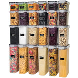 Recipientes de almacenamiento para cocina con tapas, 48 PCS recipientes herméticos para alimentos, recipientes plásticos de cocina, recipientes para despensa para cereal, alimentos secos, incluye etiquetas, marcador y cucharas medidoras