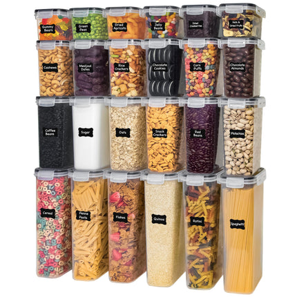 Recipientes de almacenamiento para cocina con tapas, 48 PCS recipientes herméticos para alimentos, recipientes plásticos de cocina, recipientes para despensa para cereal, alimentos secos, incluye etiquetas, marcador y cucharas medidoras