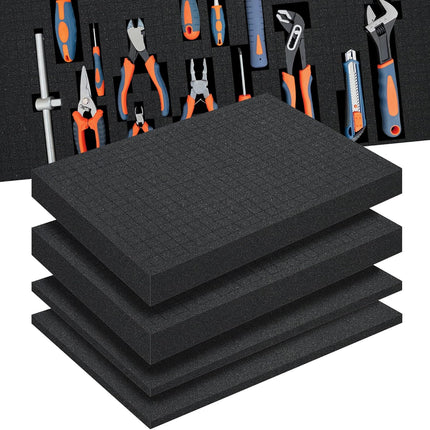 Pick and Pluck Foam 4-Pack (2P 16x12x2"+2P 16x12x0.4"). Tool Box Foam Organizer, High-Density Customizable Foam Inserts