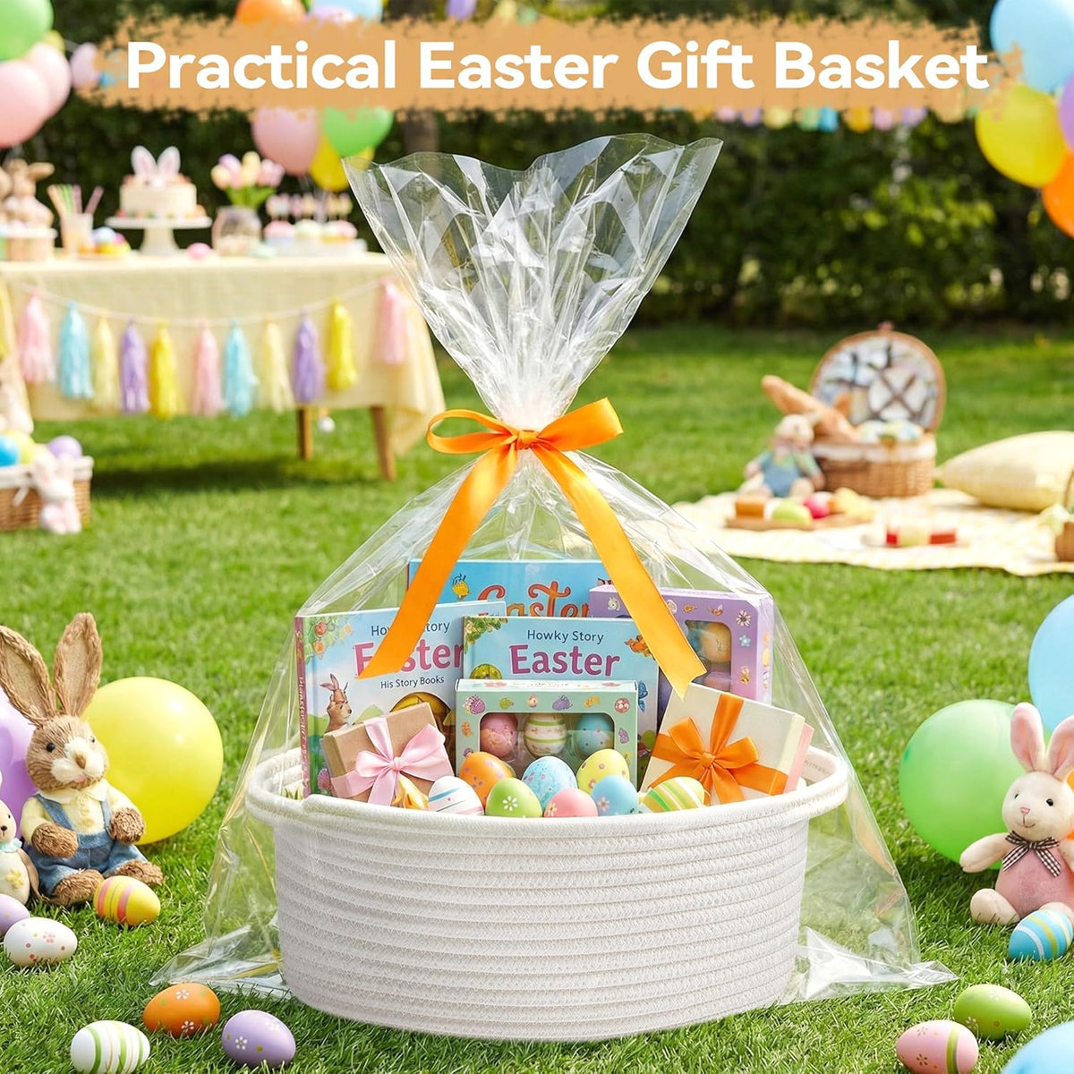 Small Woven Easter Basket with Gift Bags and Ribbons Durable Burr Baskets for Gifts Empty Small Rope - photo 3