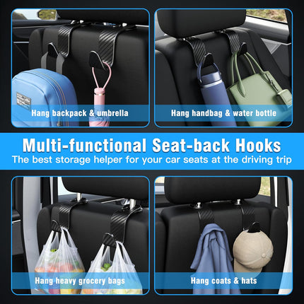 Amooca 4-Pack Car Headrest Hooks Vehicle Storage Organizer for Purses Handbags Groceries Coats –Holds 55lbs 360° Rotating Simple Design Black Checkered