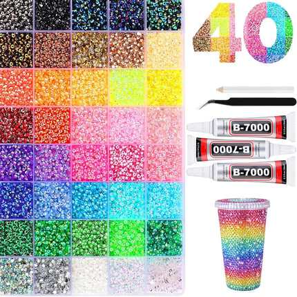 32000 PCS Rhinestones for Bedazzling, Multicolor 3mm Flatback Gems, Suitable for Nail Art, Craft Making, and Handicrafts, Includes 3 X 10ml Glue Tubes