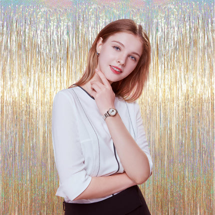 Champagne Foil Fringe Backdrop Curtains, 3.3x6.6ft, 3pcs