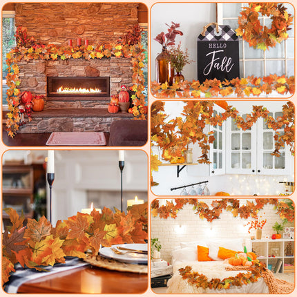 2Pack 11.8FT Fall Garland for Mantle Indoor Outdoor Thanksgiving Decor