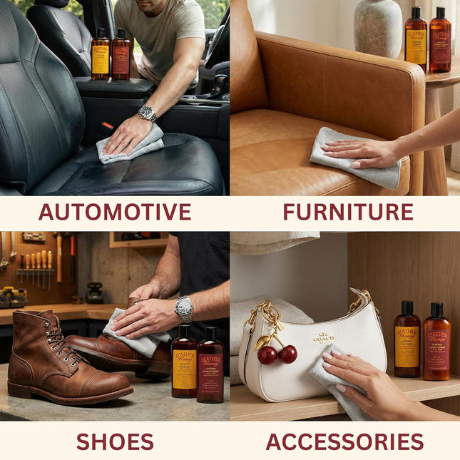 Complete Leather Care Kit with Cleaner, Conditioner and 2 Cloths