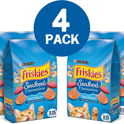 Purina Friskies Dry Cat Food Seafood Sensations With Salmon, Tuna, and Shrimp Flavors - (Pack of 4) 3.15 lb. Bags