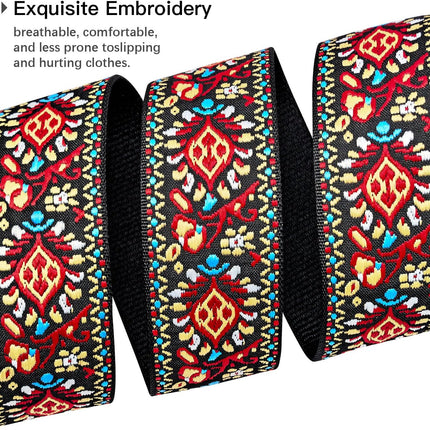 Jacquard Embroidered Guitar Strap, Genuine Cowhide Leather Ends, Adjustable for Bass Electric Acoustic